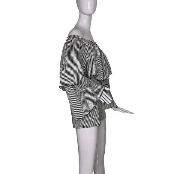 Missguided Women's Romper Stripped Black and White Size 2 Zipper on Back - Picture 7 of 12